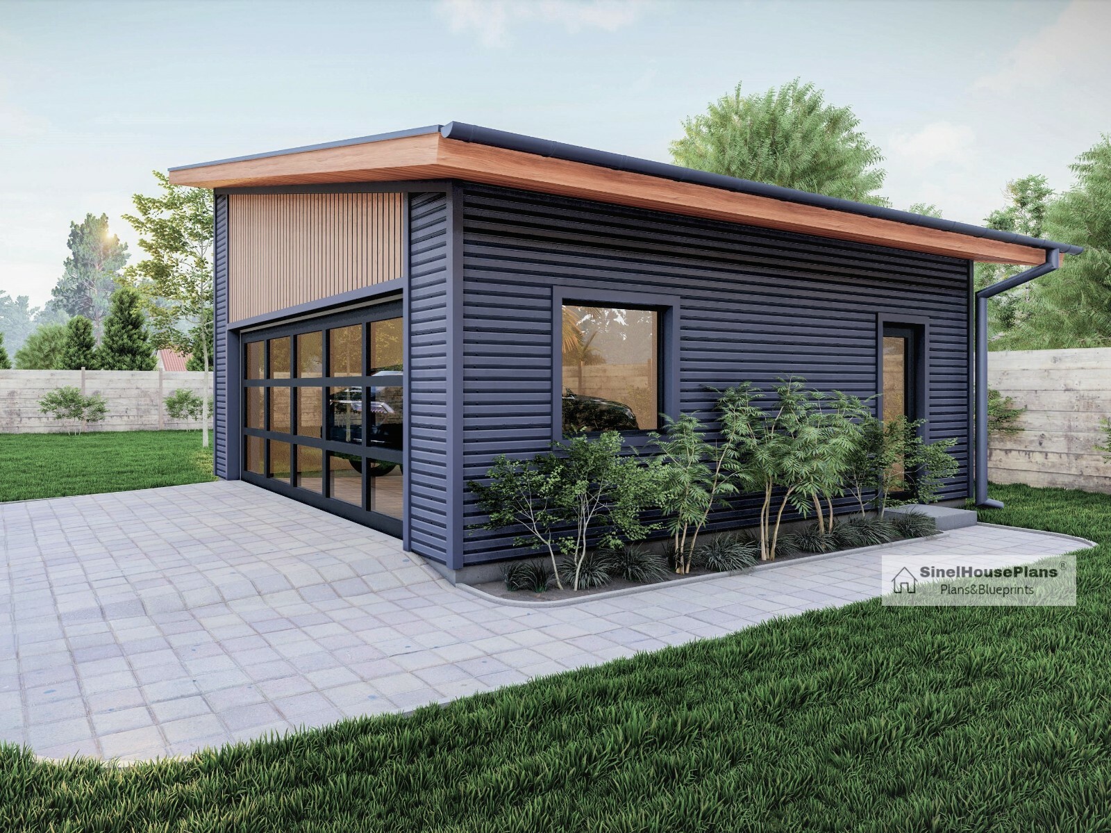 2 Car Modern Garage plan-23′ x 24′ Building Blueprints Package With Loft Storage