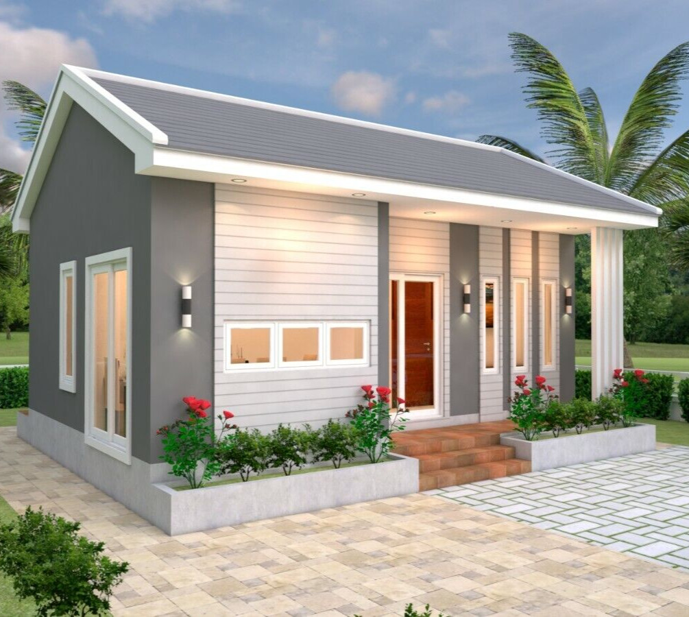 House Design Plan 8×6 Meter 26×20 Feet 2 Bedrooms Gable Roof PDF (A4 Hard Copy)