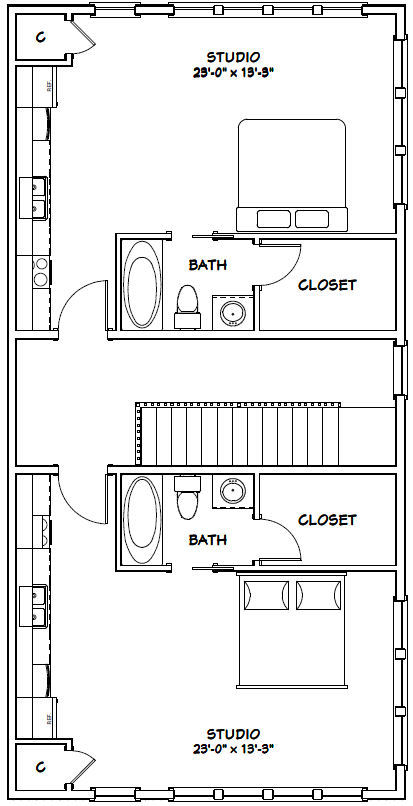 44×48 4-Plex with 1-RV Garage – PDF FloorPlan – 2,230 sqft – Model 4B