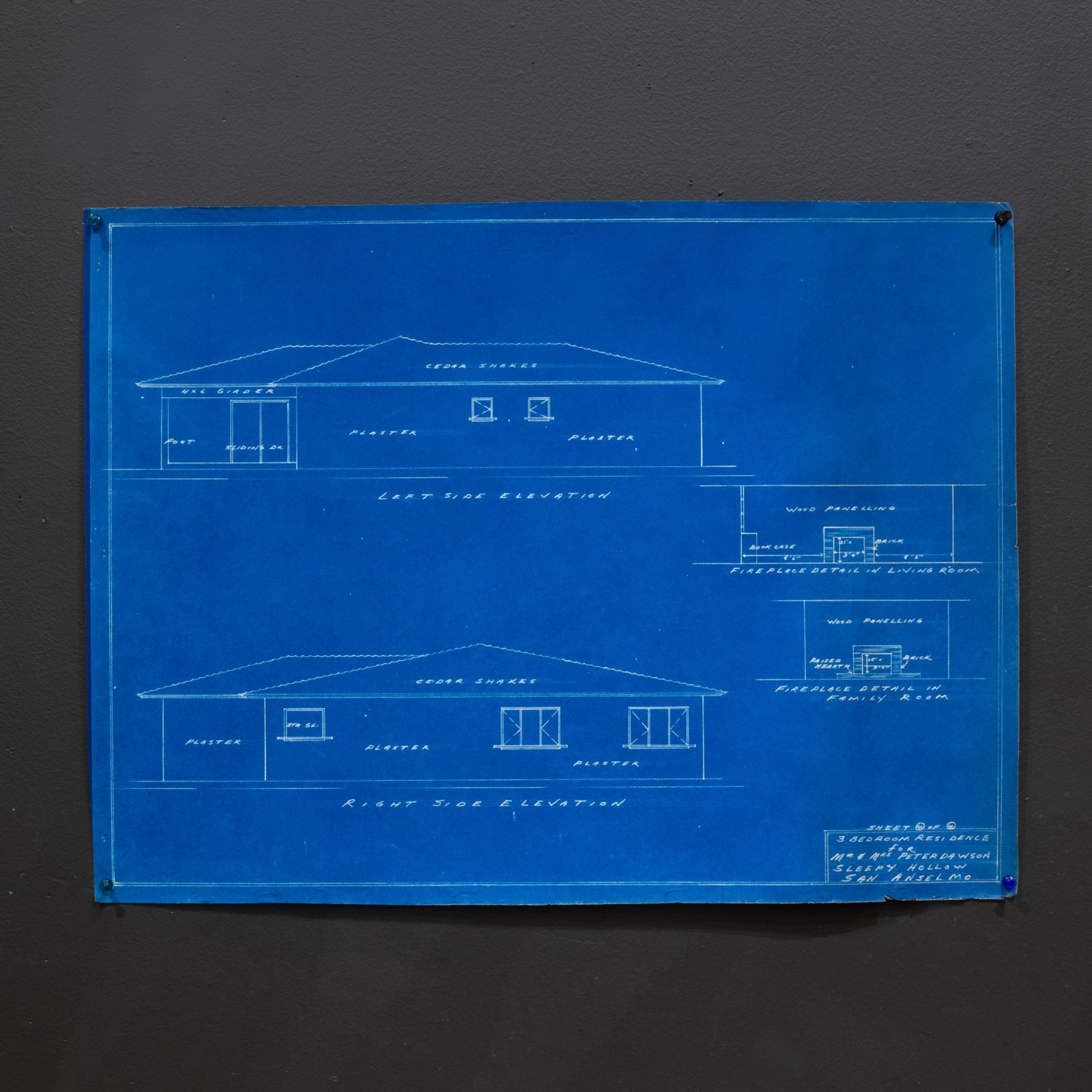 Set of 4 Sleepy Hollow, San Enselmo Ca House Blue Prints c.1952