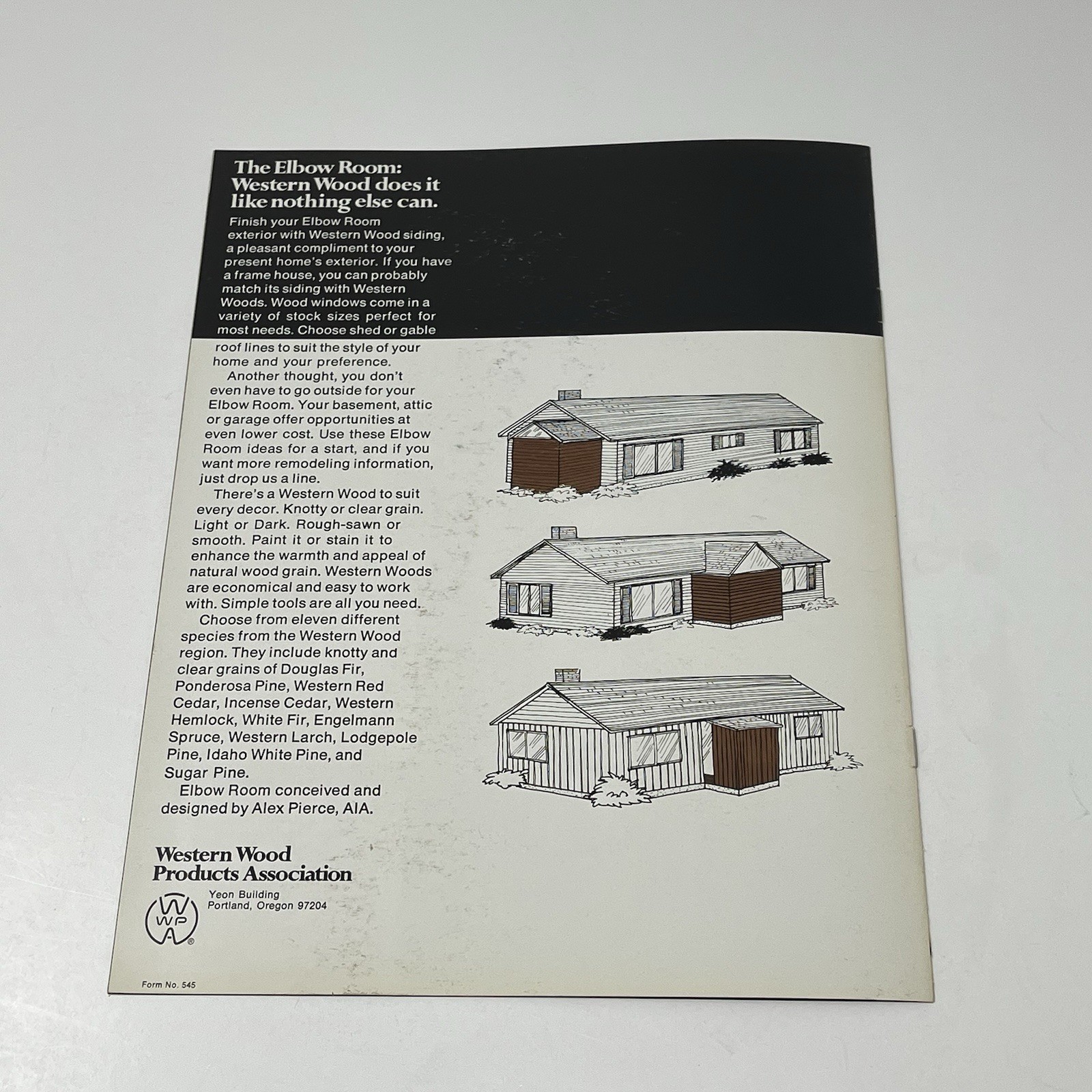 1960’s Western Wood Products Elbow Spare Room House Design Idea Dealer Brochure