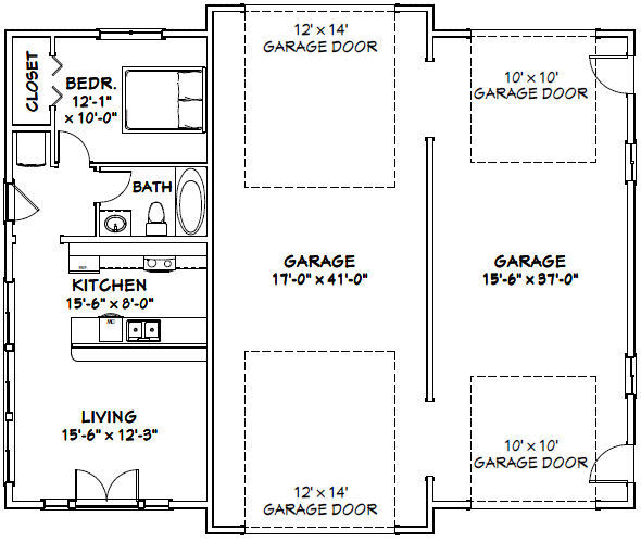 50×42 1-Car 1-RV Garage 1 Br 1 Ba – PDF FloorPlan – 1,973 sqft – Model 1D