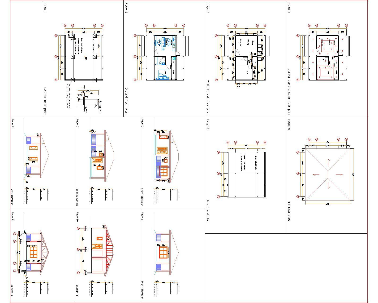 Small House Plans 32×16 Feet 9.5×8 Meter 1 Bed 1 Bath Hip Roof (A4 Hard Copy)