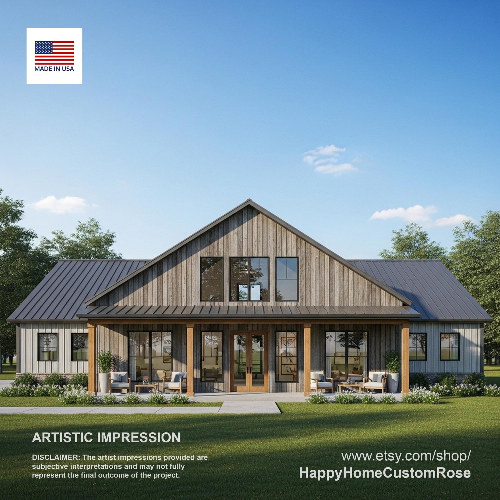 Ashwood Farmhouse Barndominium House Plan – 60×40, 2296 SF, 4 Bed 3 Bath – Moder