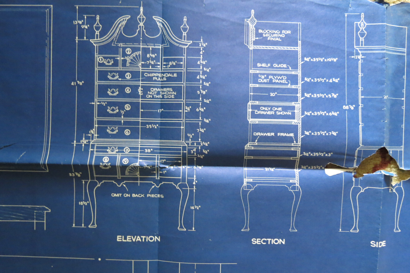 AMERICAN HOME FURNITURE BLUEPRINT Pattern # 2030 Bonnet Top High Boy