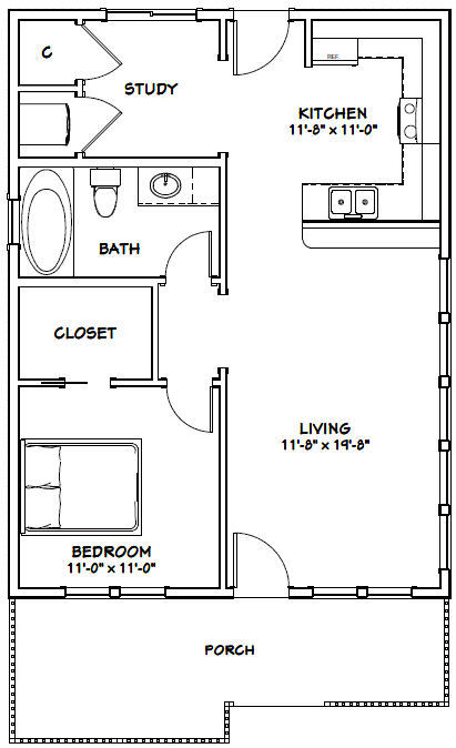 24×32 House — 1 Bedroom 1 Bath — PDF Floor Plan — 768 sq ft — Model 1A