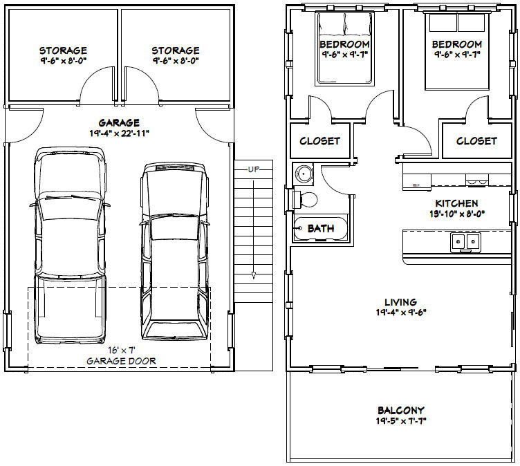 20×32 House — 2 Bedroom — 808 sqft — PDF FloorPlan — Model 6Q