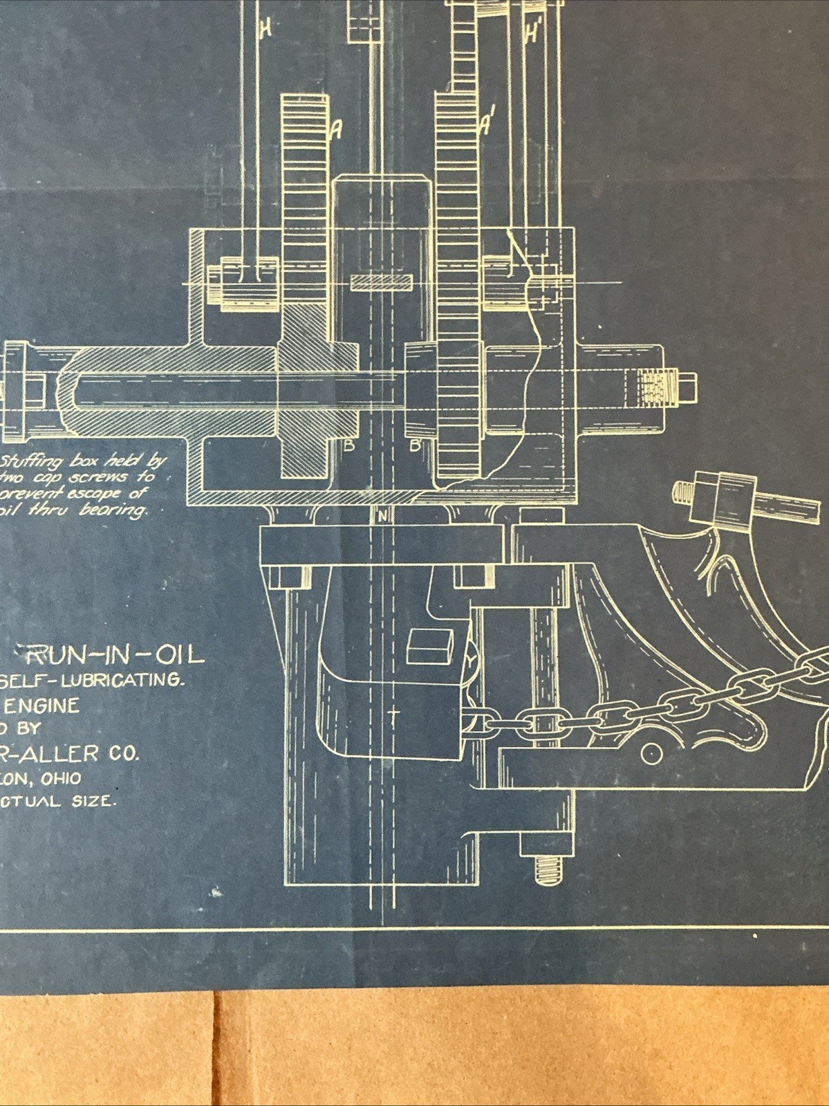 Early 1900s Blueprint For Wind Engine Heller Aller Co. Napoleon OH INV-AO14