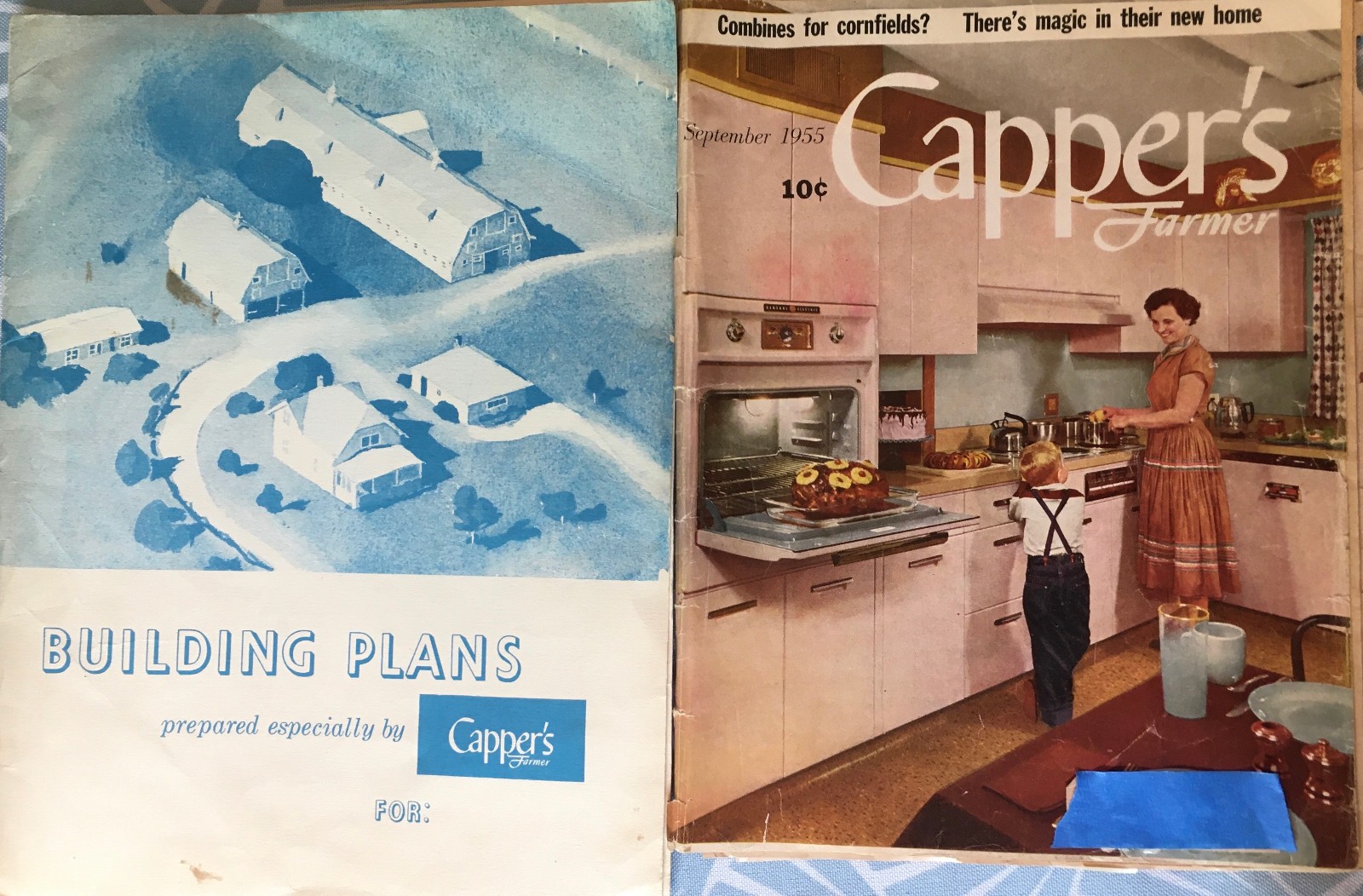 SET OF 3: RARE VINTAGE BLUEPRINTS & RANCH HOUSE PLAN – 1950s “GE WONDER HOME”