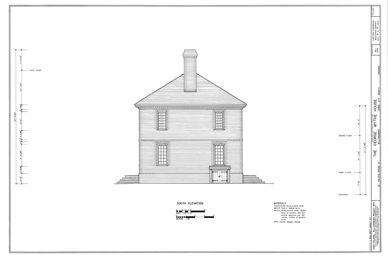 Traditional Brick House, Colonial Williamsburg architectural PRINTED PLANS