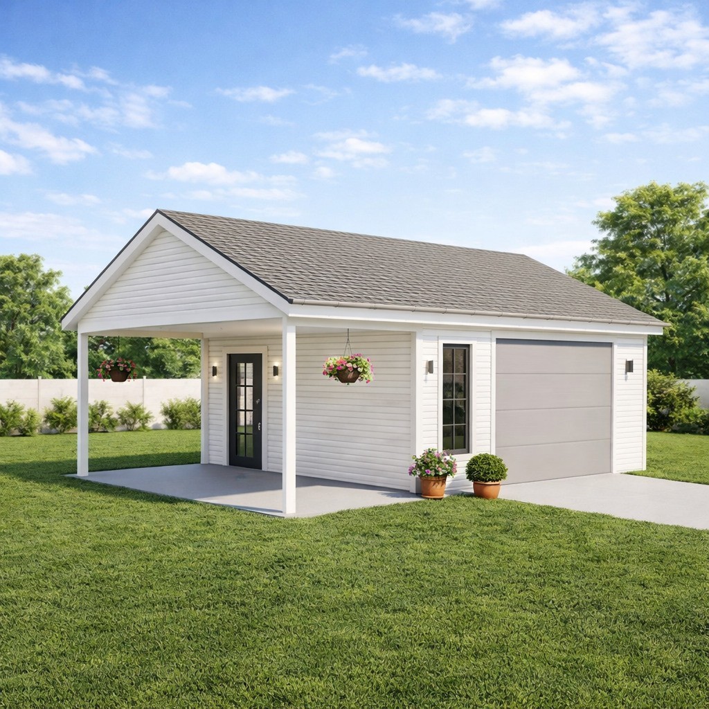24’x22′ Garage Plans with Porch – 1 Car Detached Garage Blueprints