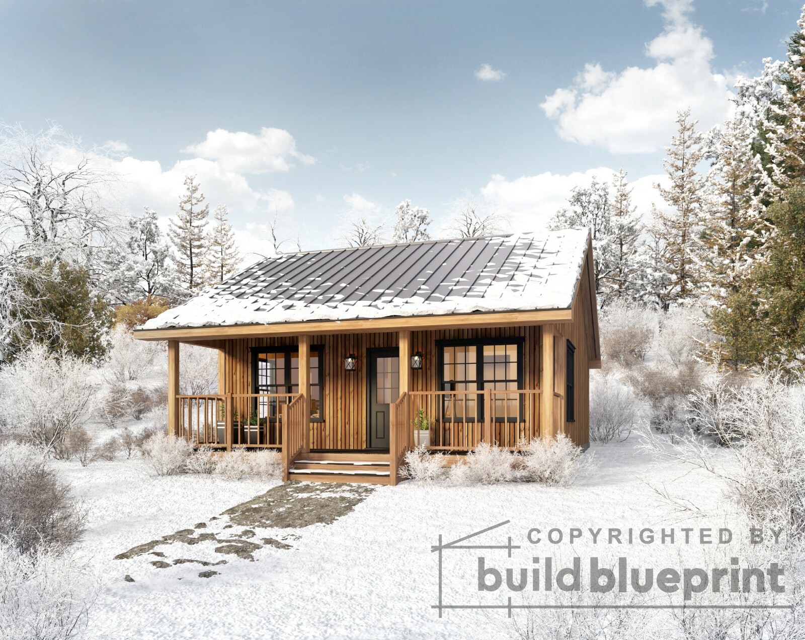 Small 480SF Getaway Wooden Cabin Architectural House Plans – PDF Download