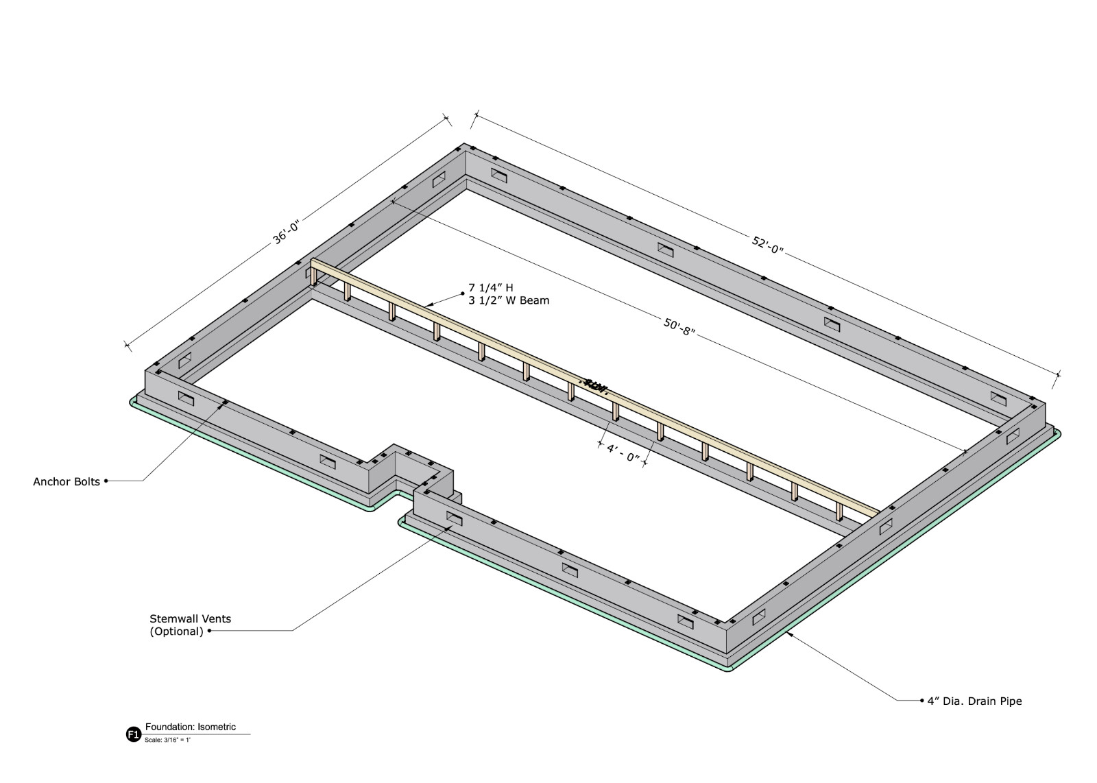 Floor Plans for a 52’x36′ Home, Single Level, 2 Beds, 2.5 Baths