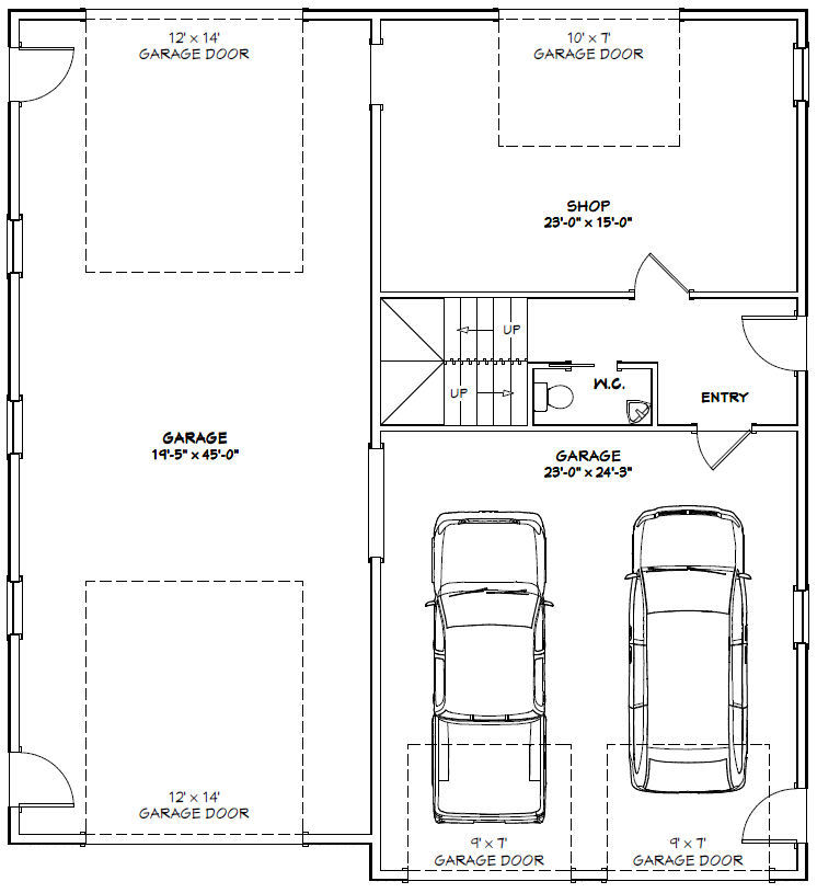 44×48 Apartment with 2-Car 1-RV Garage – PDF FloorPlan – 1,645 sqft – Model 1F