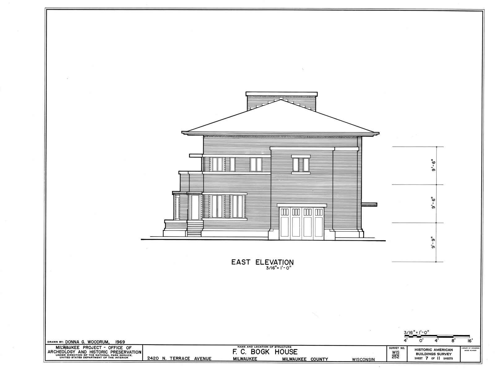 Frank Lloyd Wright’s Bogk House, brick Prairie Style – PRINTED PLANS