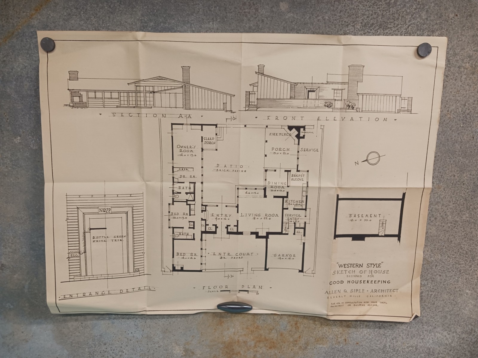VTG 1950s Western Style Good Housekeeping Floor Plan MCM Sleek Allen Siple
