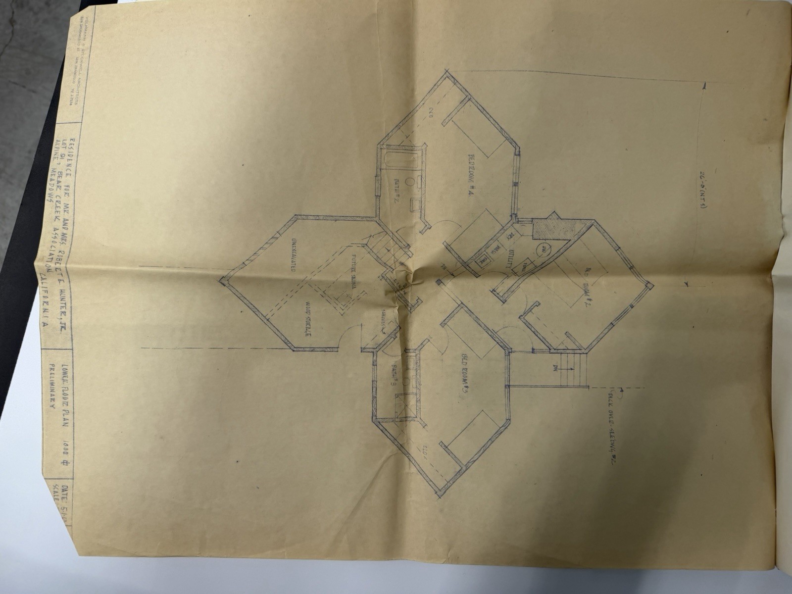Vintage 1963 Lake Tahoe Alpine Meadows MCM Cabin Blueprints Mid Century