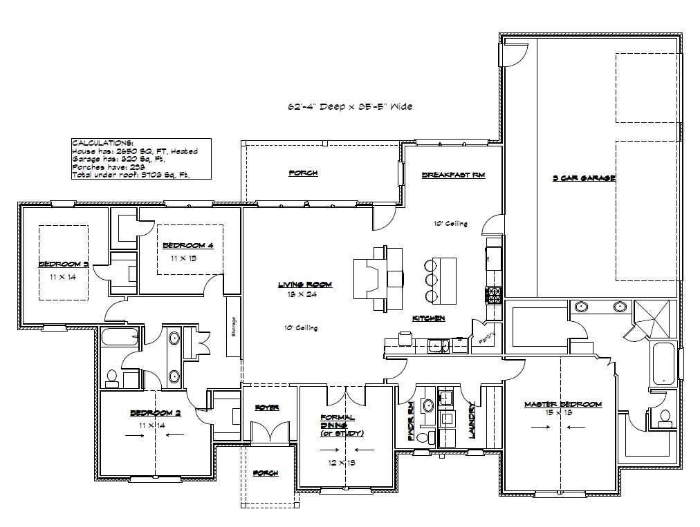 Construction Plans/ 2650 SF Conditioned space House w/3 car garage 4BR 2.5 Baths