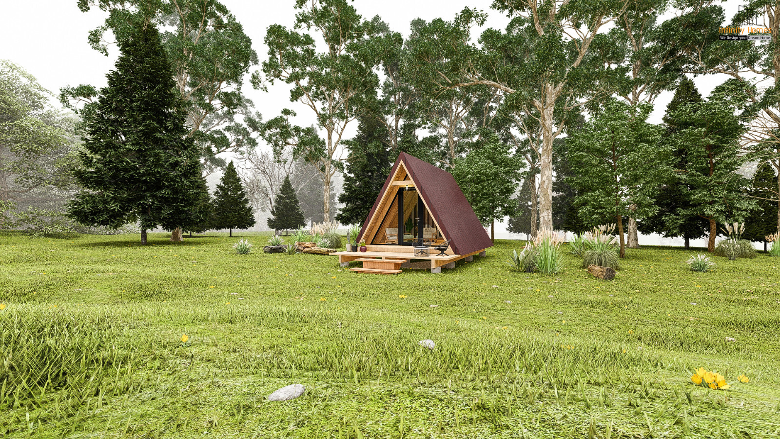 14′-0» X 20′-0» Modern A-Frame Cabin Plan
