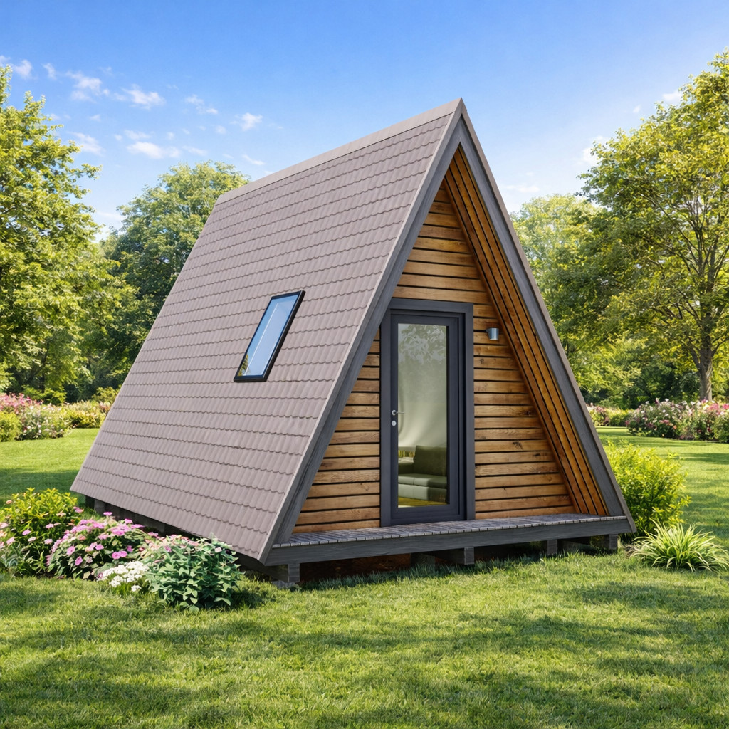 A-Frame Cabin Plans –14×16 Compact Triangle House Design