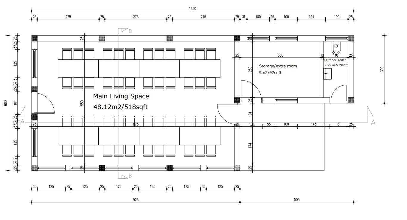 Tiny Small Modern Open House Floor Plan Blueprints + Material List, 646SQFT/60m2