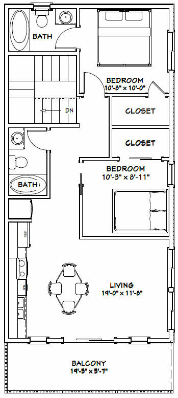 40×40 Apartment with 2-Car 1-RV Garage – PDF FloorPlan – 964 sqft – Model 1A