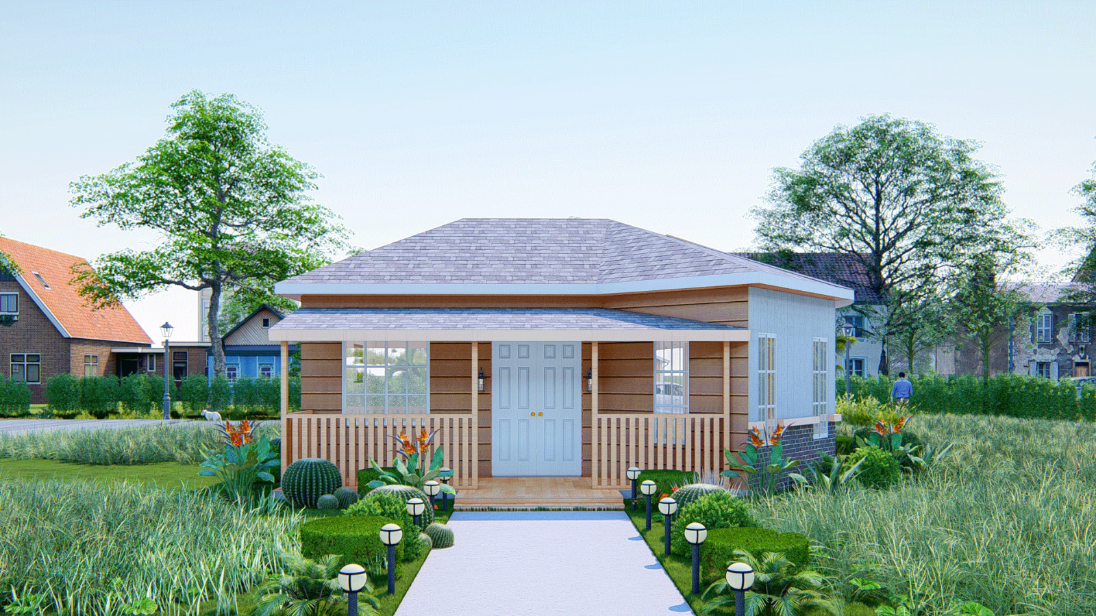 522 Sq Ft 2-Bedroom Tiny Home Design Plans with Porch, Kitchen & Shared Washroom