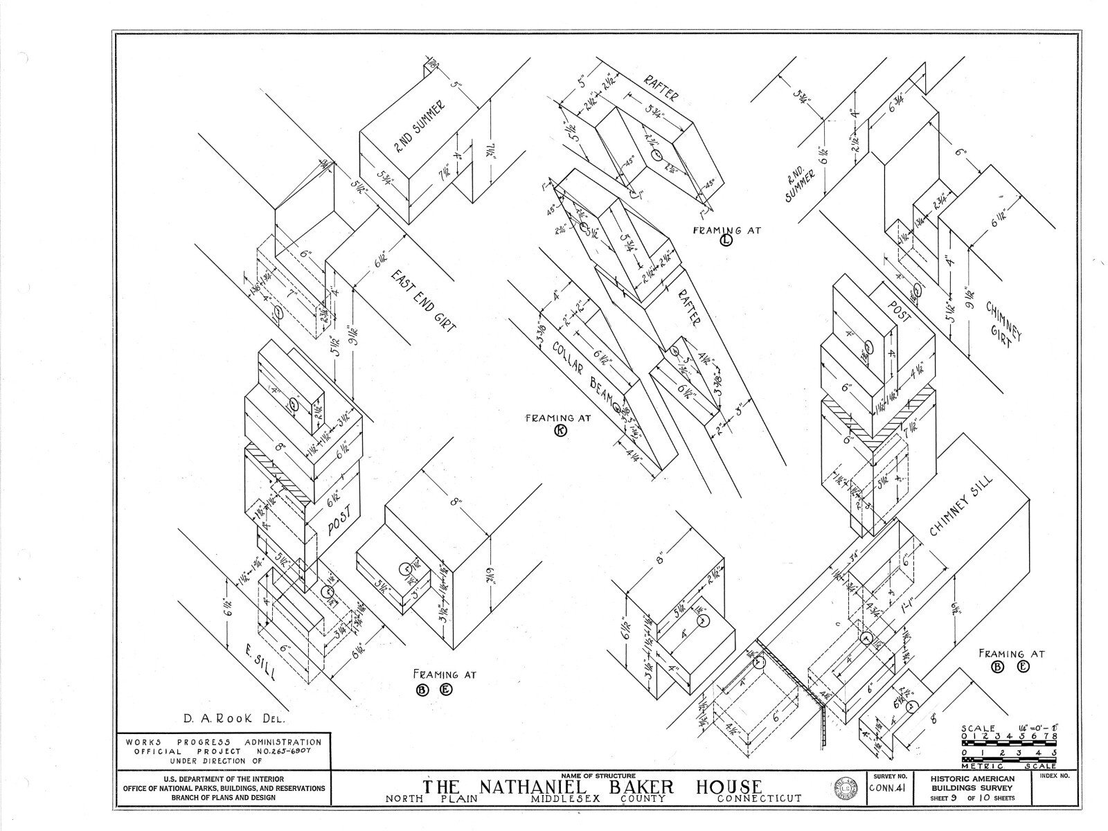 Colonial Cottage, printed architectural plans, detailed timber frame drawings