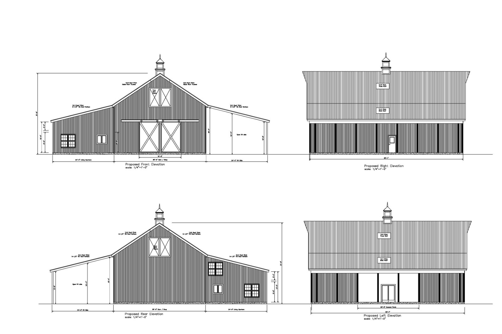 36X60 60X36 HORSE BARN PLAN GABLE POLE BARN CONST W/LIVING SP #20-3660-HB-GBL-8