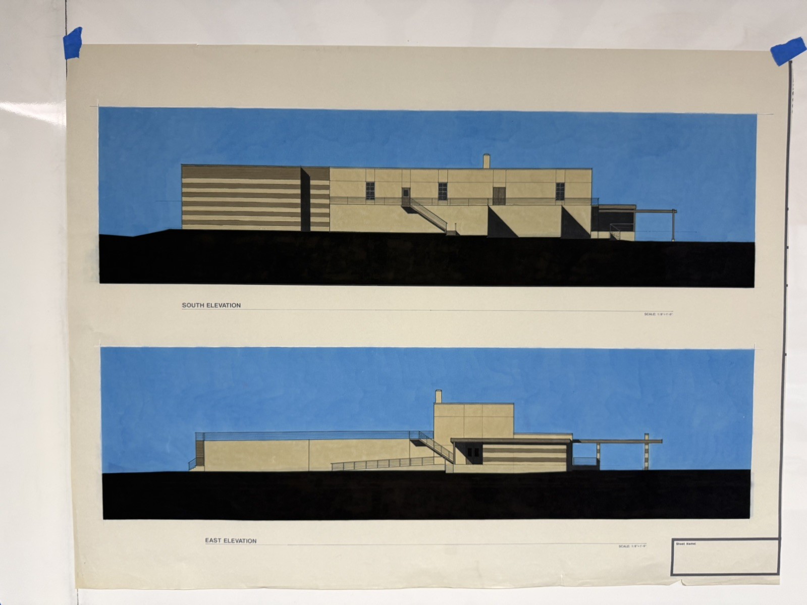 Modernist Architectural Elevation Prints Set of 7 Large 30×40 Paper Drawings