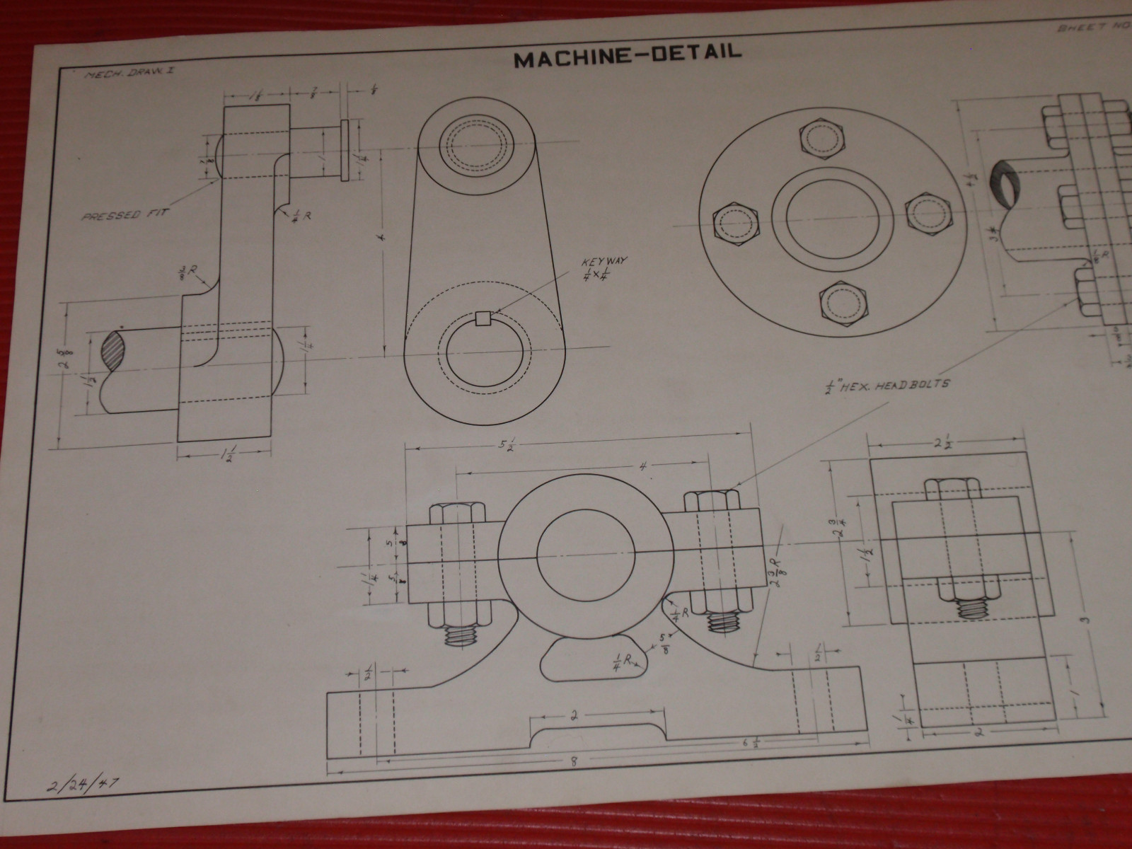 VINTAGE ORIGINAL ARCHITECTURAL/MECHANICAL DRAWINGS 1940’S C. WRIGLEY 21 X 14