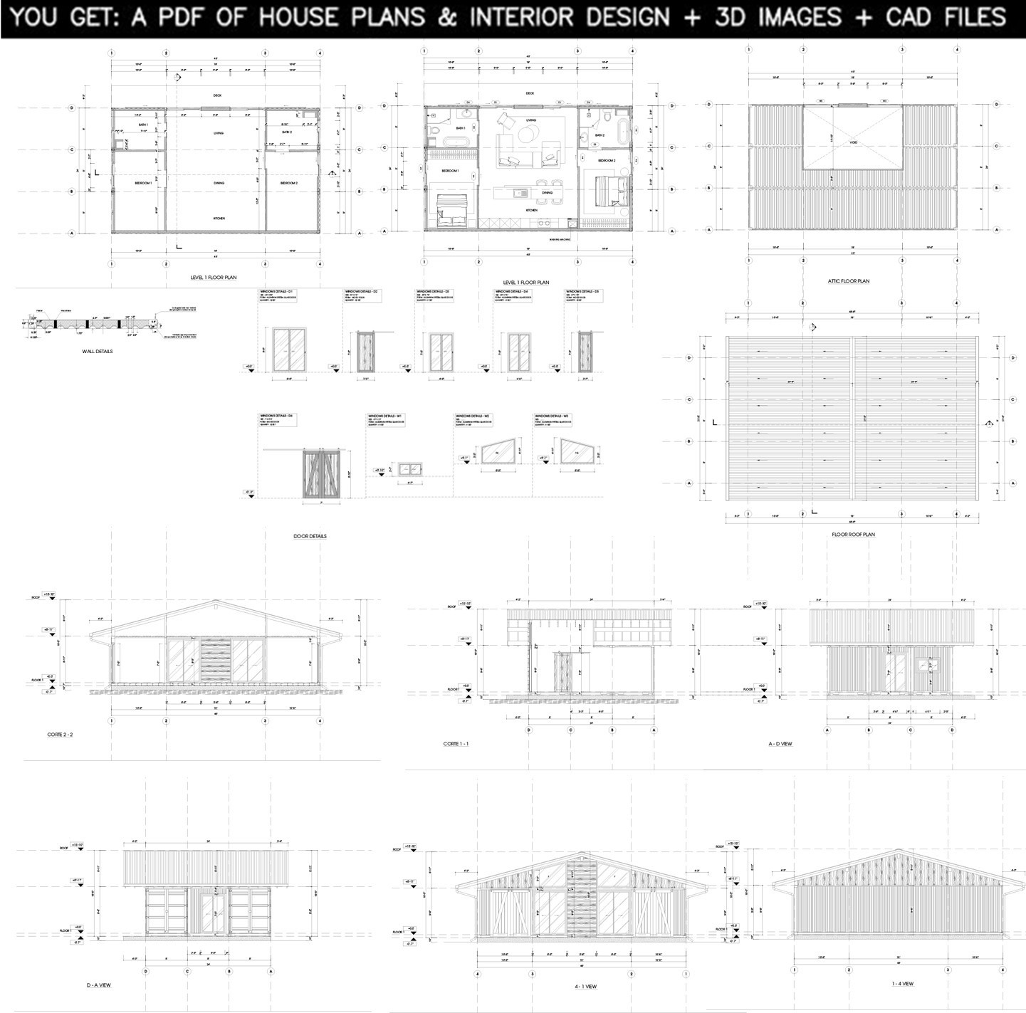 Container house plans – 2 bedrooms – 2 bathrooms – Digital PDF File