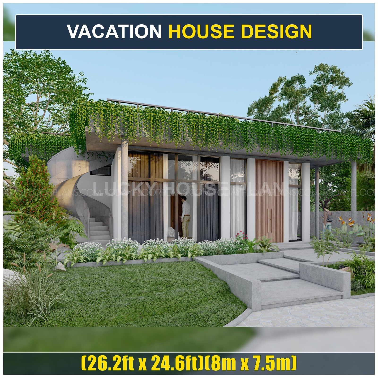 Vacation House Design, 2 Bedrooms 3 Bathrooms, PDF+DWG+3D SketchUp