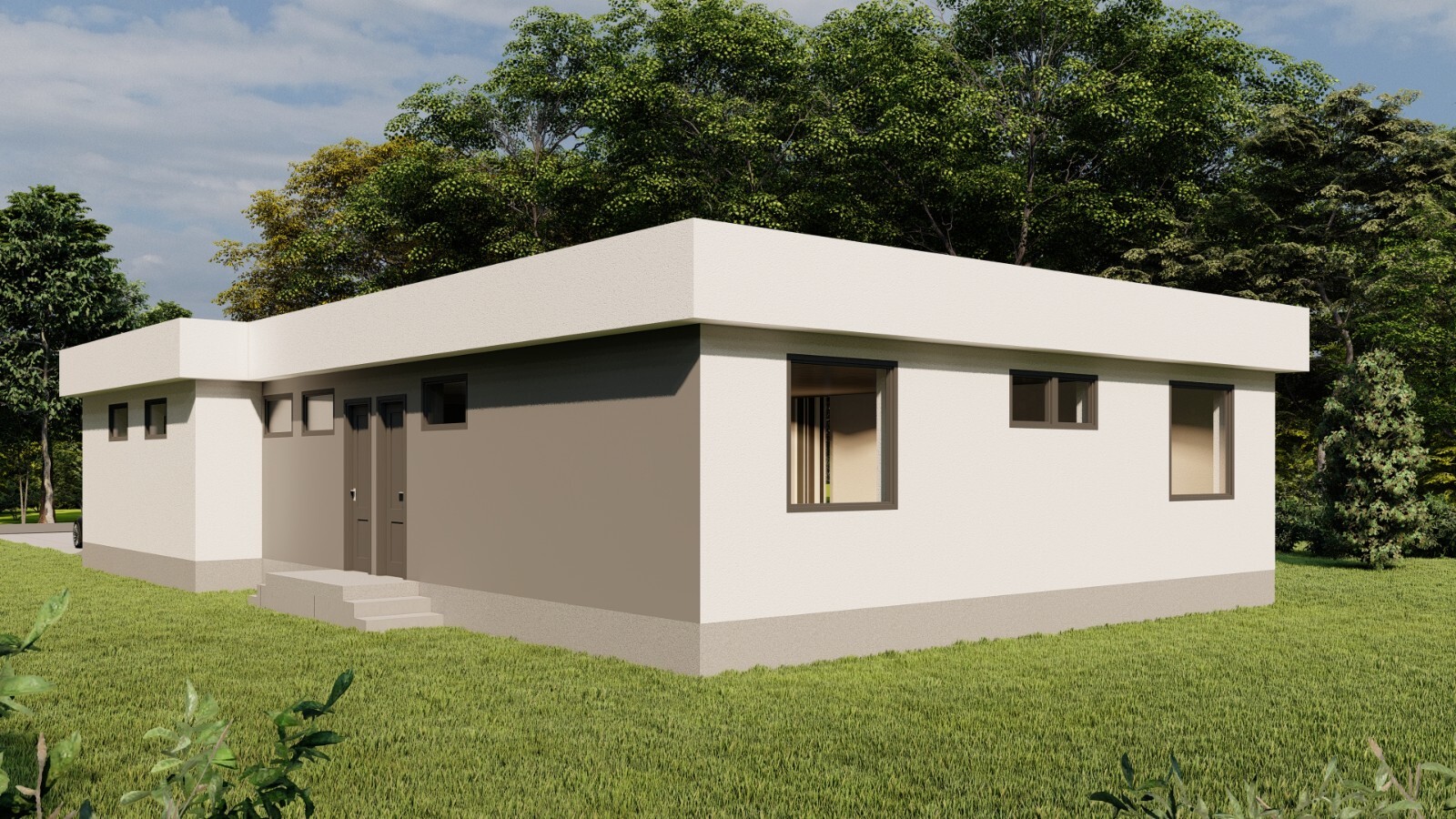 Modern 2 Bedroom 2 Bathroom House Floor Plan Flat Roof, 1145 Square Feet/106 m2