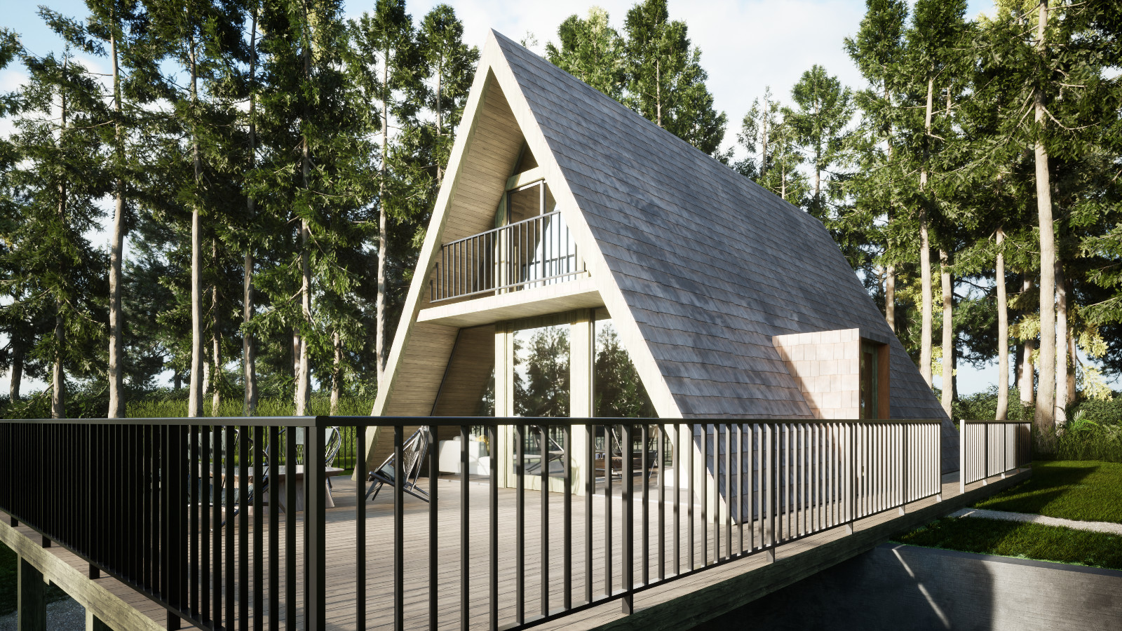 A-Frame 37’x22’ Cabin House Plan 3D images DWG CAD File & PDF For Blueprint