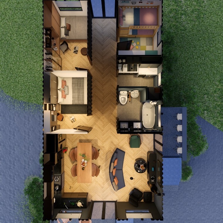 Container house plans – 3 bedrooms – 1 bathroom – Digital PDF File