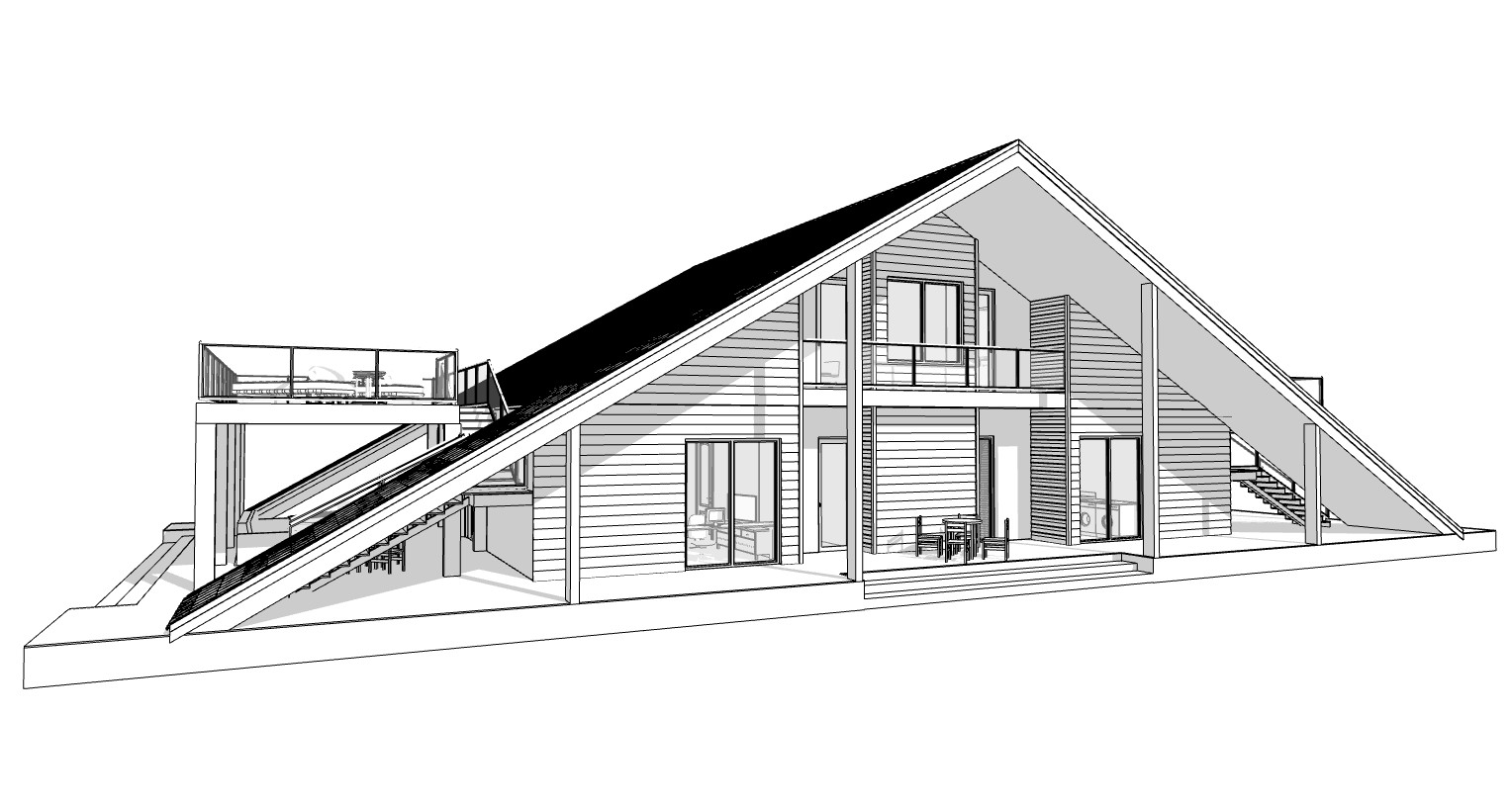 100’x54’ 4-Beds 4-Baths Charming A-Frame Architectural Build Plans PDF Download
