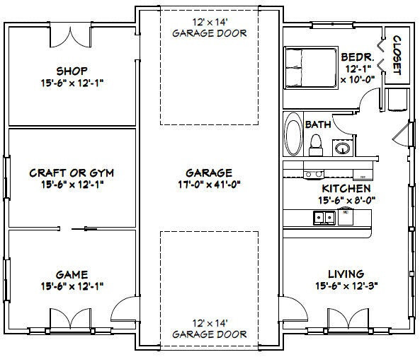 50×42 1-Car 1-RV Garage 1 Br 1 Ba – PDF FloorPlan – 1,973 sqft – Model 1I