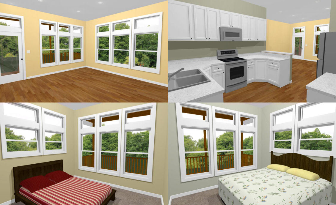 28×36 House — 2 Bedroom 2 Bath — 1,008 sq ft — PDF Floor Plan — Model 3D