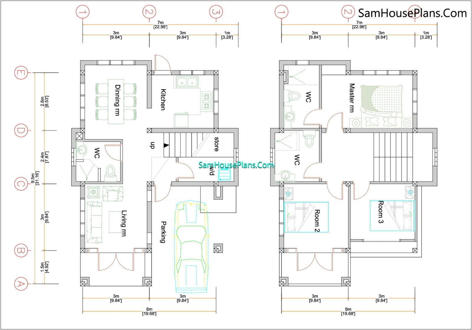 20×31 Feet Small House Plan 6×9.5 Meter 3 Beds 3 Baths Hip Roof (A4 Hard Copy)