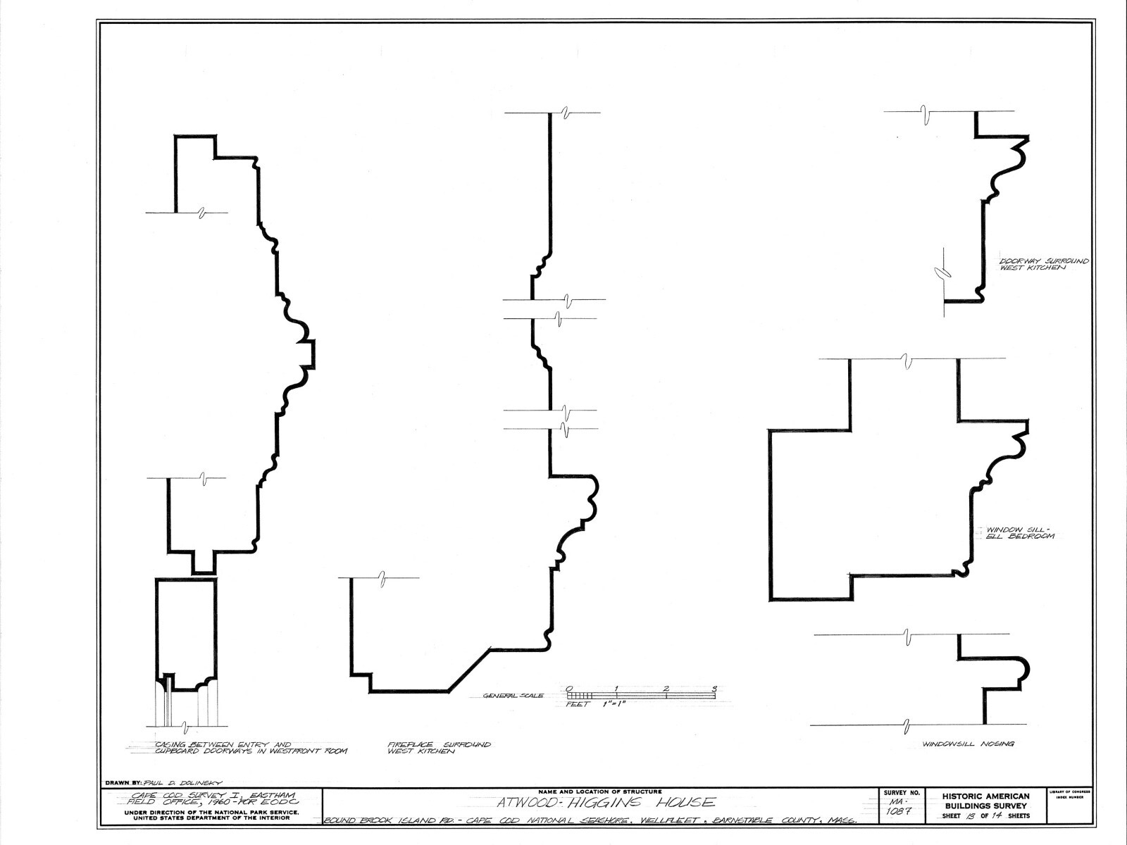Cape Cod colonial house, 3 bedroom floor plan, architectural drawings & details