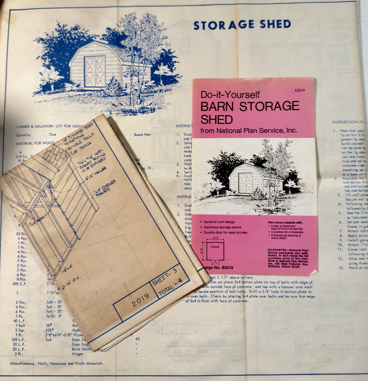 Do-It-Yourself Barn Storage Shed Plans VTG National Plan Service, INC. 12′ x 12′