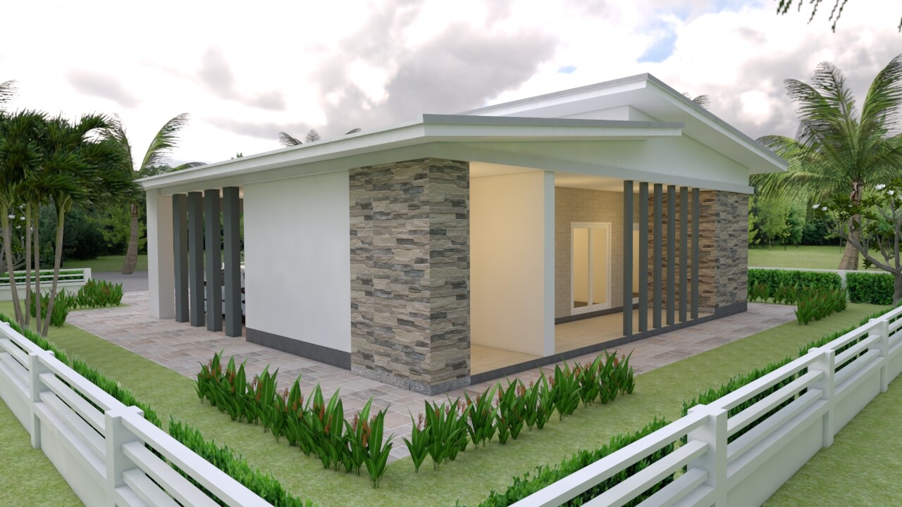 House Plans 12×11 Meter 39×36 Feet 3 Beds 2 Baths Shed Roof (A4 Hard Copy)