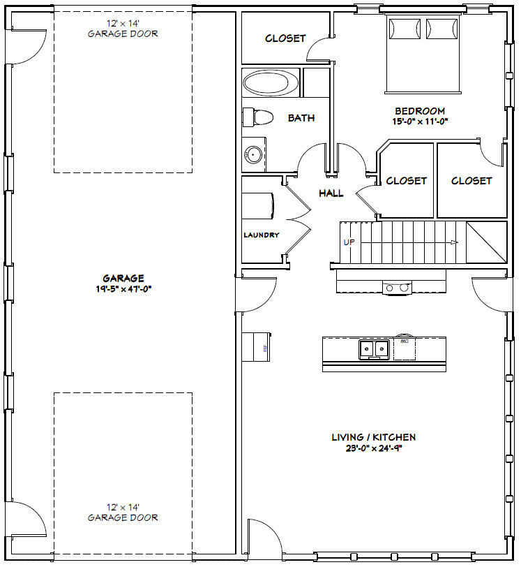 44×48 House with 1-RV Garage – PDF FloorPlan – 1,574 sqft – Model 3E