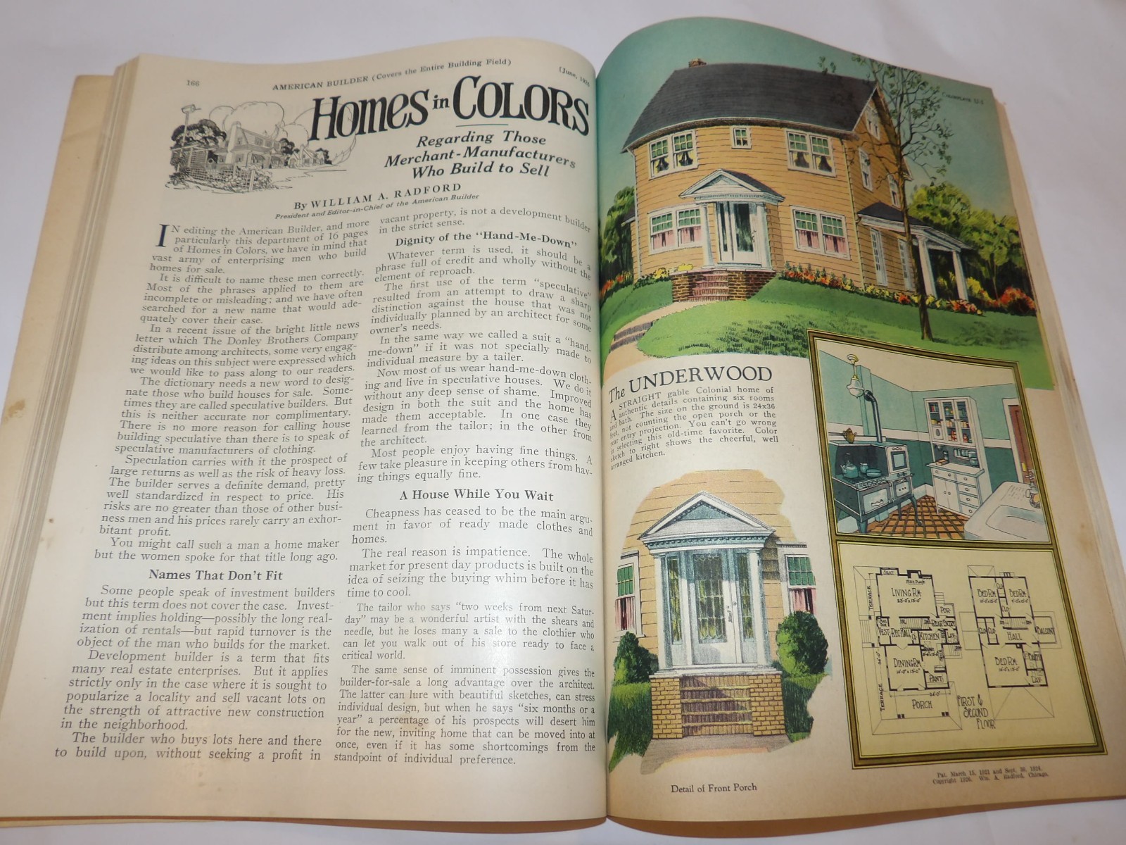 VTG 1926 BUILDER MAGAZINE! 16 HOME DESIGNS IN COLORS & LAYOUTS! ASBESTOS SHINGLE