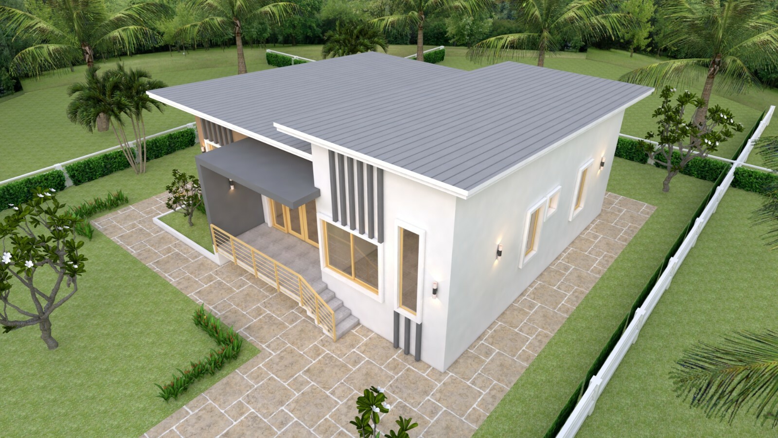 House Plan 12×12 Meter 39×39 Feet 4 Beds 2 Baths Shed Roof PDF (A4 Hard Copy)