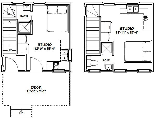 16×16 Tiny Duplex — 441 sq ft — PDF Floor Plan — Model 23A