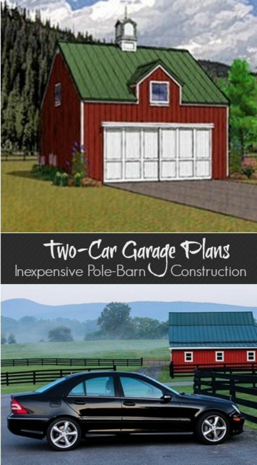Two-Bay Car Barn Plans with Lofts – 3 Different Sets of Pole-Barn Plans (G2)
