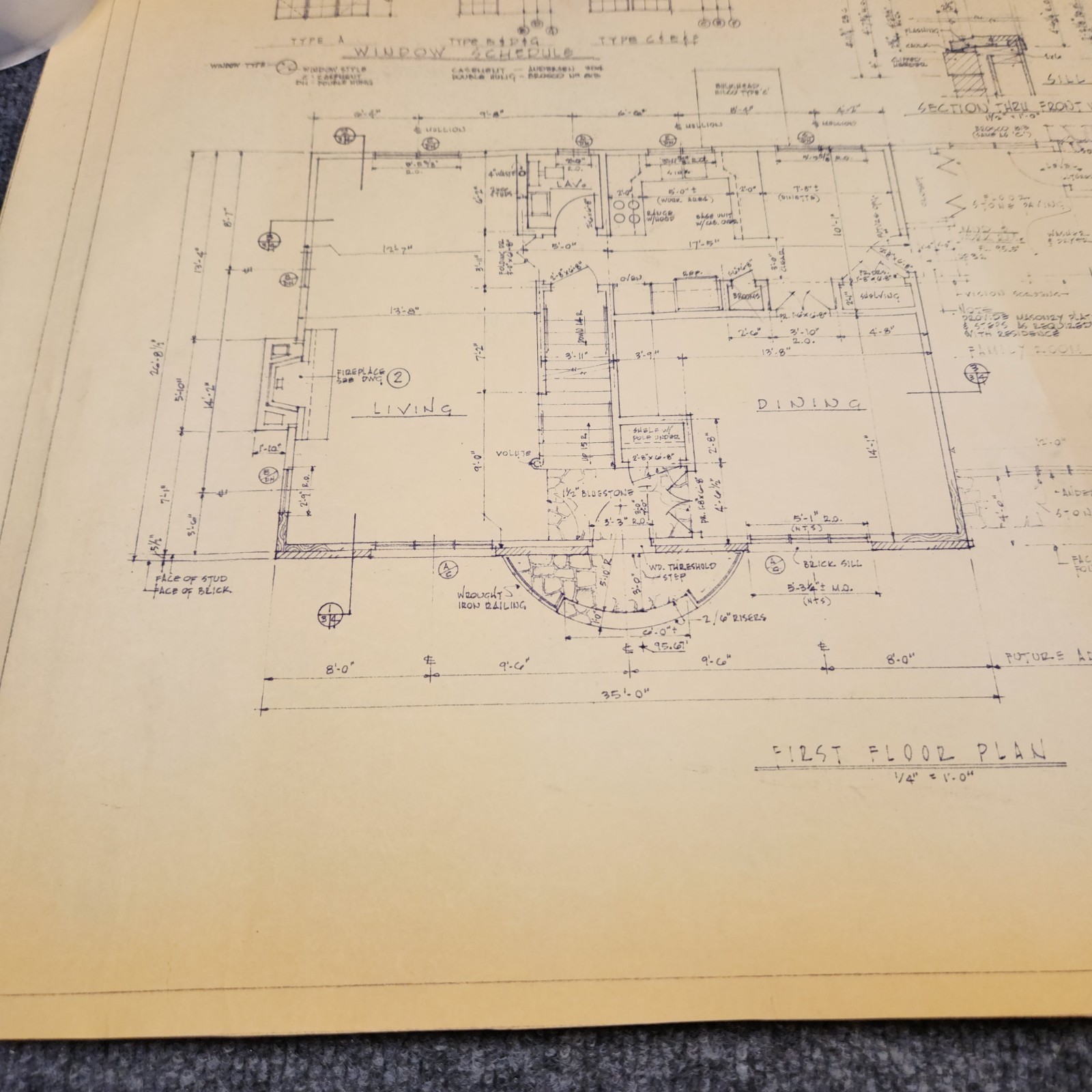 Vintage House Blueprint 33×17 1964 Mid Century Modern Drawing Art Glen Ellyn IL