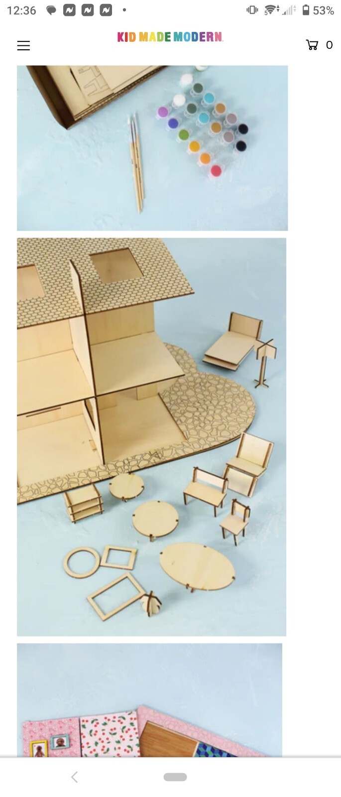 Vintage Kid Made Modern Design Your Own Modern House Craft Kit. Wood & Paper.